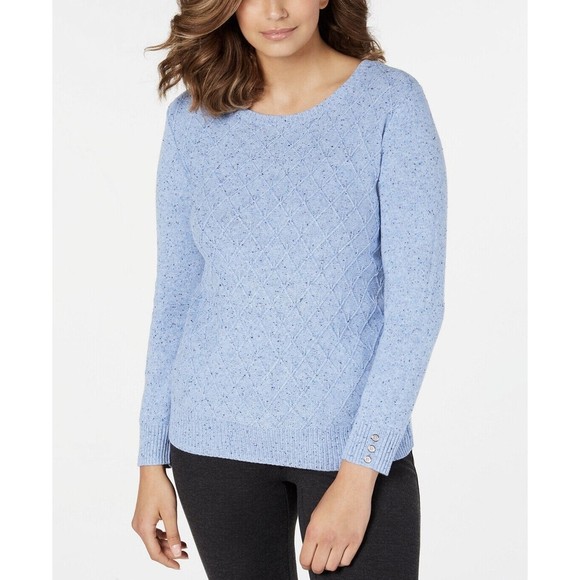 KAREN Scott Sweater Womens Size L Light Blue Heathered Crew Neck Long Sleeve New - Picture 1 of 7